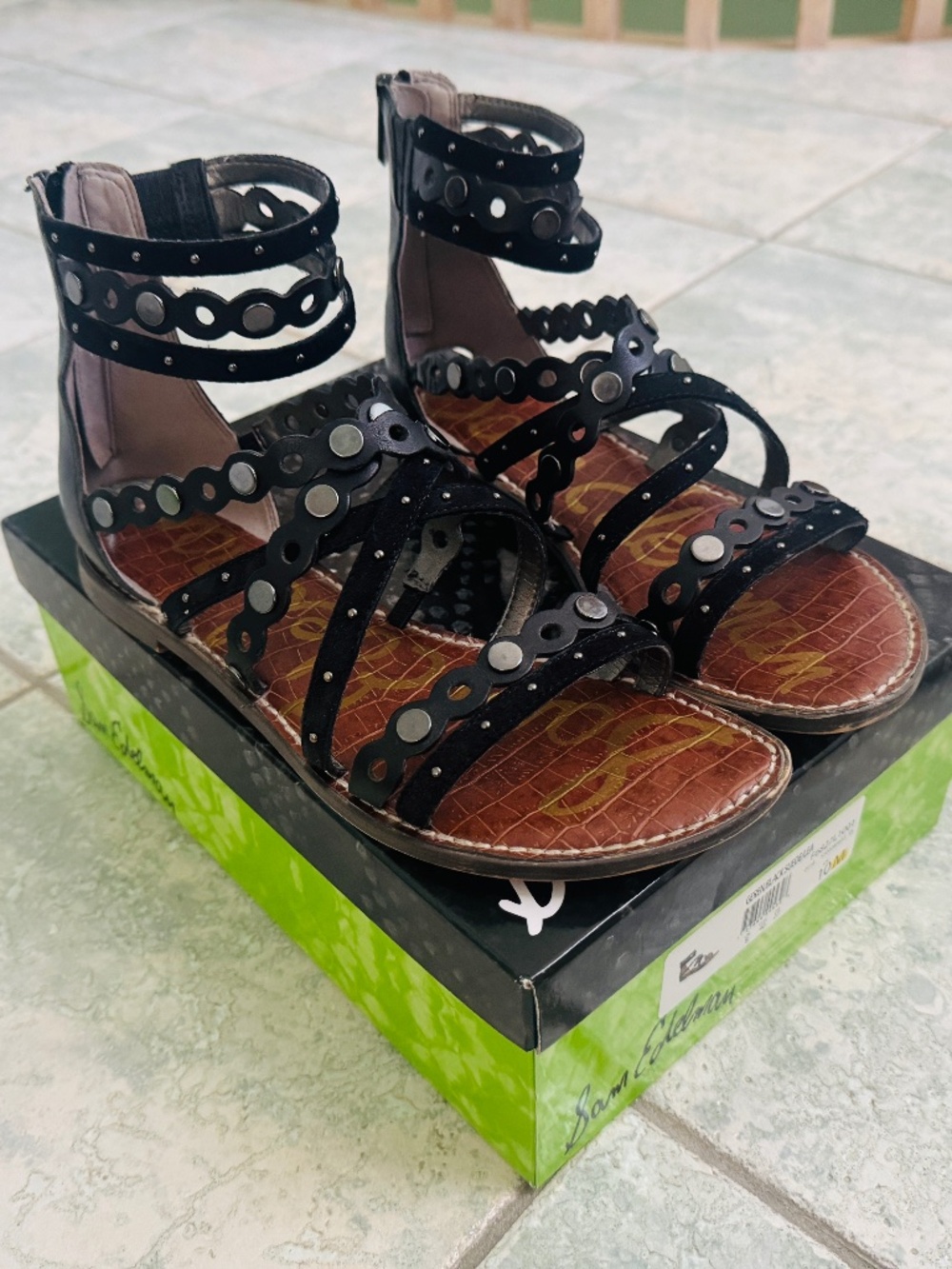 Sam Edelman - Preloved Black Leather Sandals, Size 10